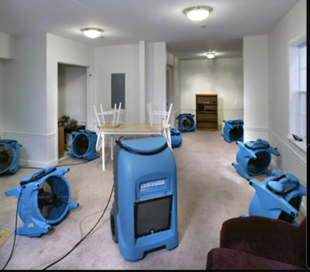 Air movers and dehumidifier setup for Water Damage Restoration in South Sioux City